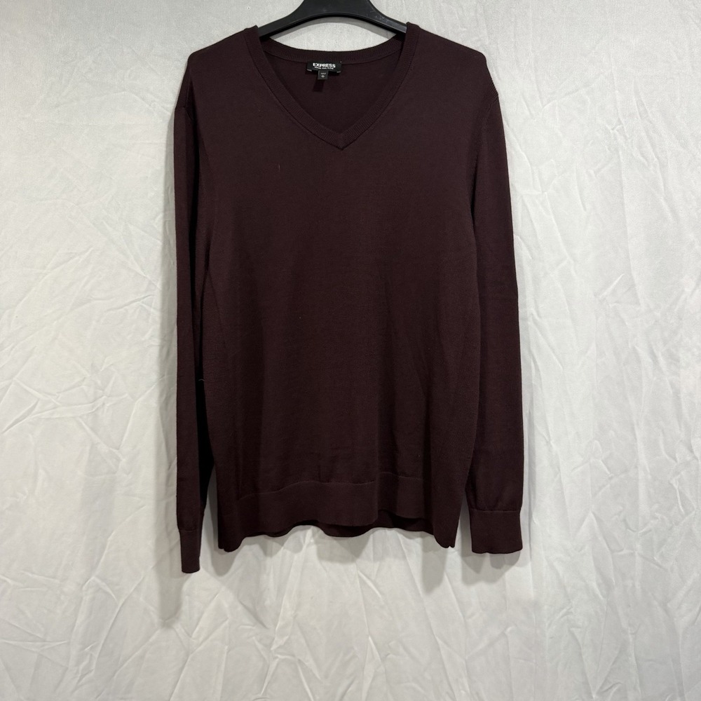 express merino wool Blend V-neck Pullover Sweater Burgundy XL Soft Preppy Formal